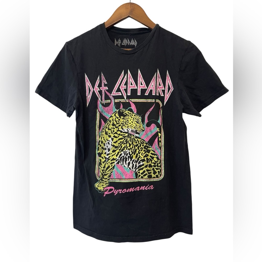 Women’s Good‎ Two Sleeves Def Leppard Pyromania T-shirt Size S 80’s Retro Neon